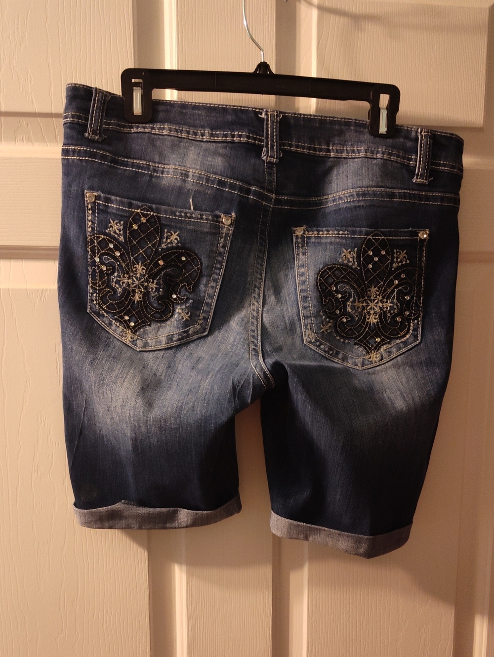 Denim Shorts by New Direction, Dark Blue, Embellished Bermuda Shorts